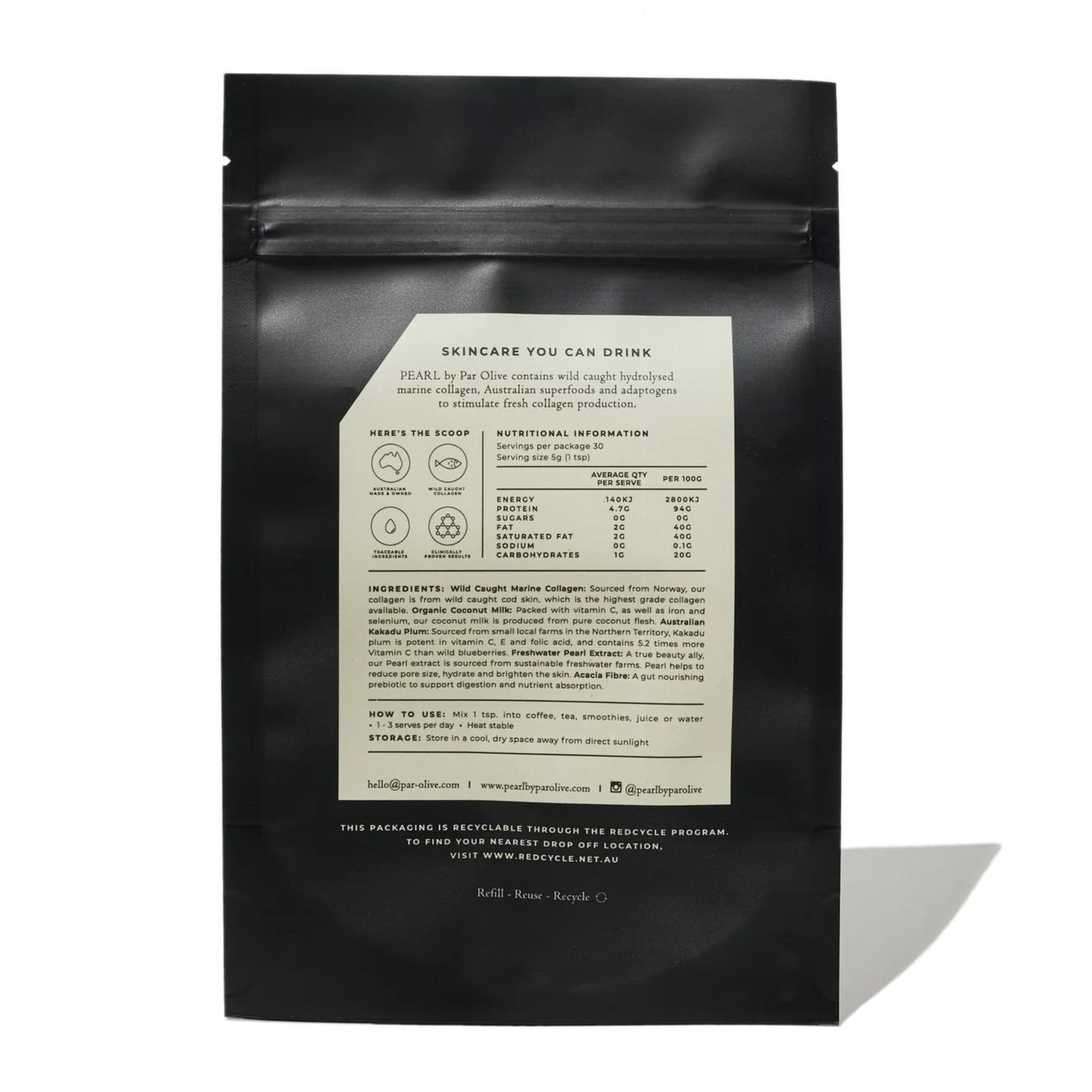 PEARL Marine Collagen Superpowder (Organic Coconut) Refill Pouch