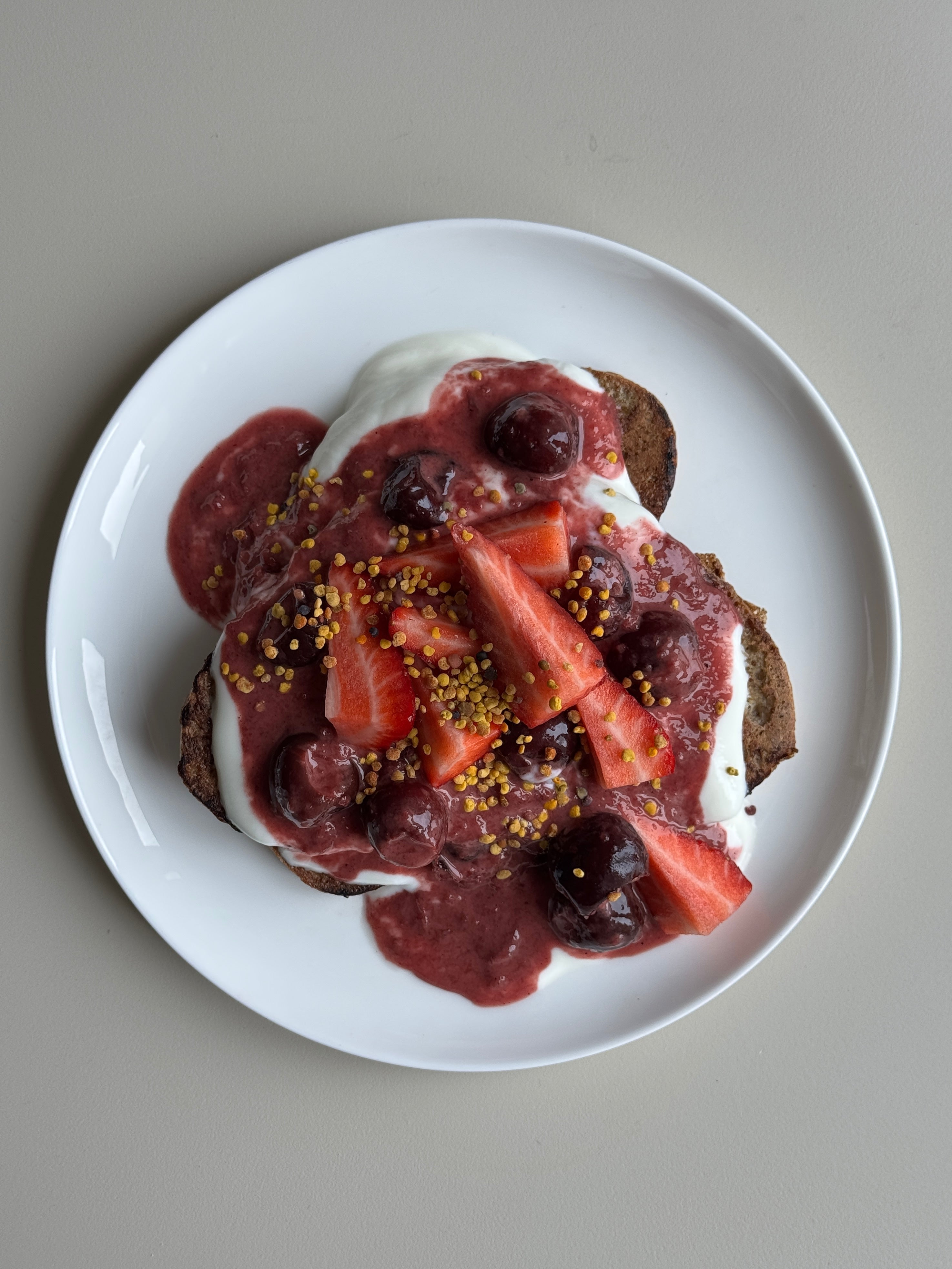 French toast with cherry collagen compote
