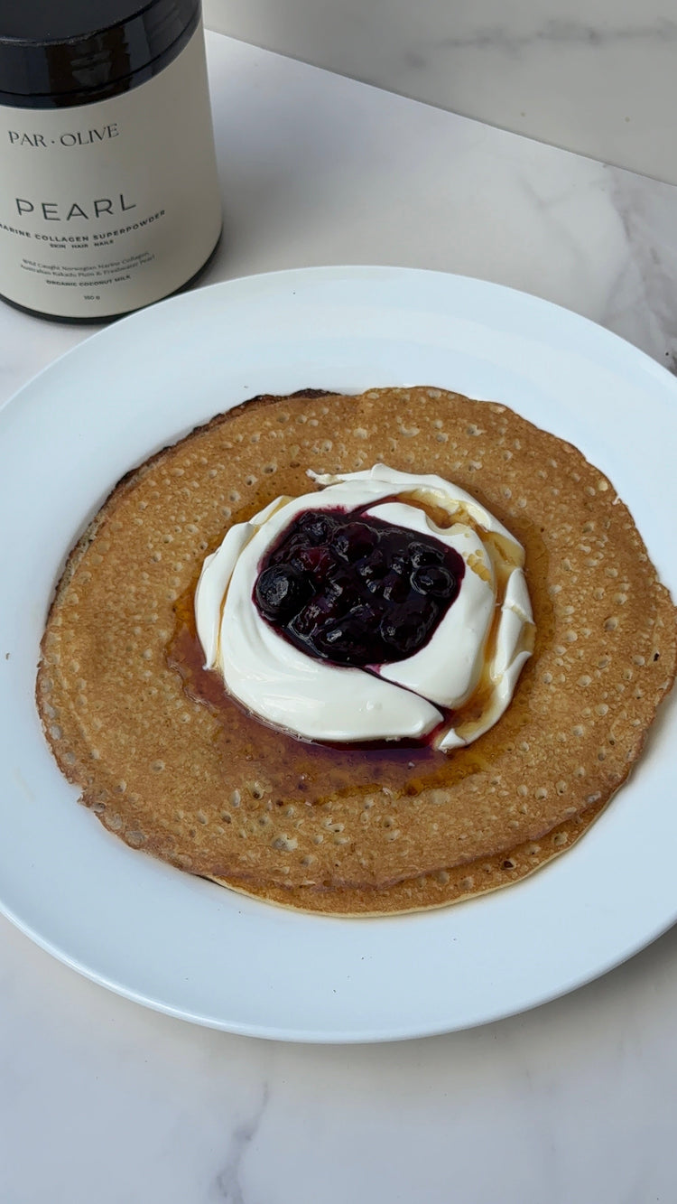 Coconut Collagen Crepes With Blueberry Coulis