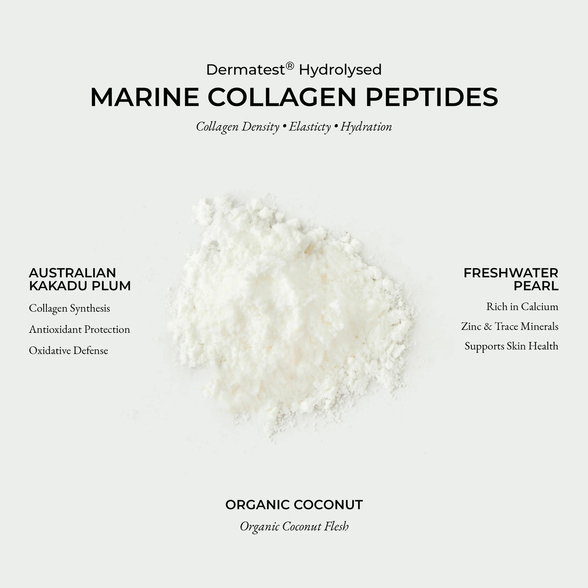 Marine Collagen Superpowder Organic Coconut: hydrolysed marine collagen peptides with Australian Kakadu plum, freshwater pearl and organic coconut flesh