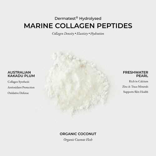 Marine Collagen Superpowder Organic Coconut: hydrolysed marine collagen peptides with Australian Kakadu plum, freshwater pearl and organic coconut flesh